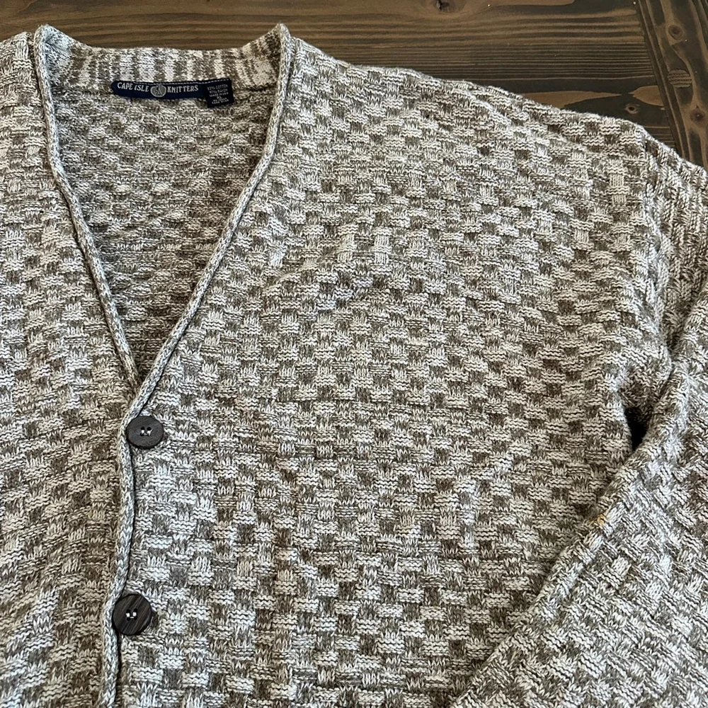 Cape Isle Knitters Cardigan XL Brown White Textured Knit USA Made Grandpacore